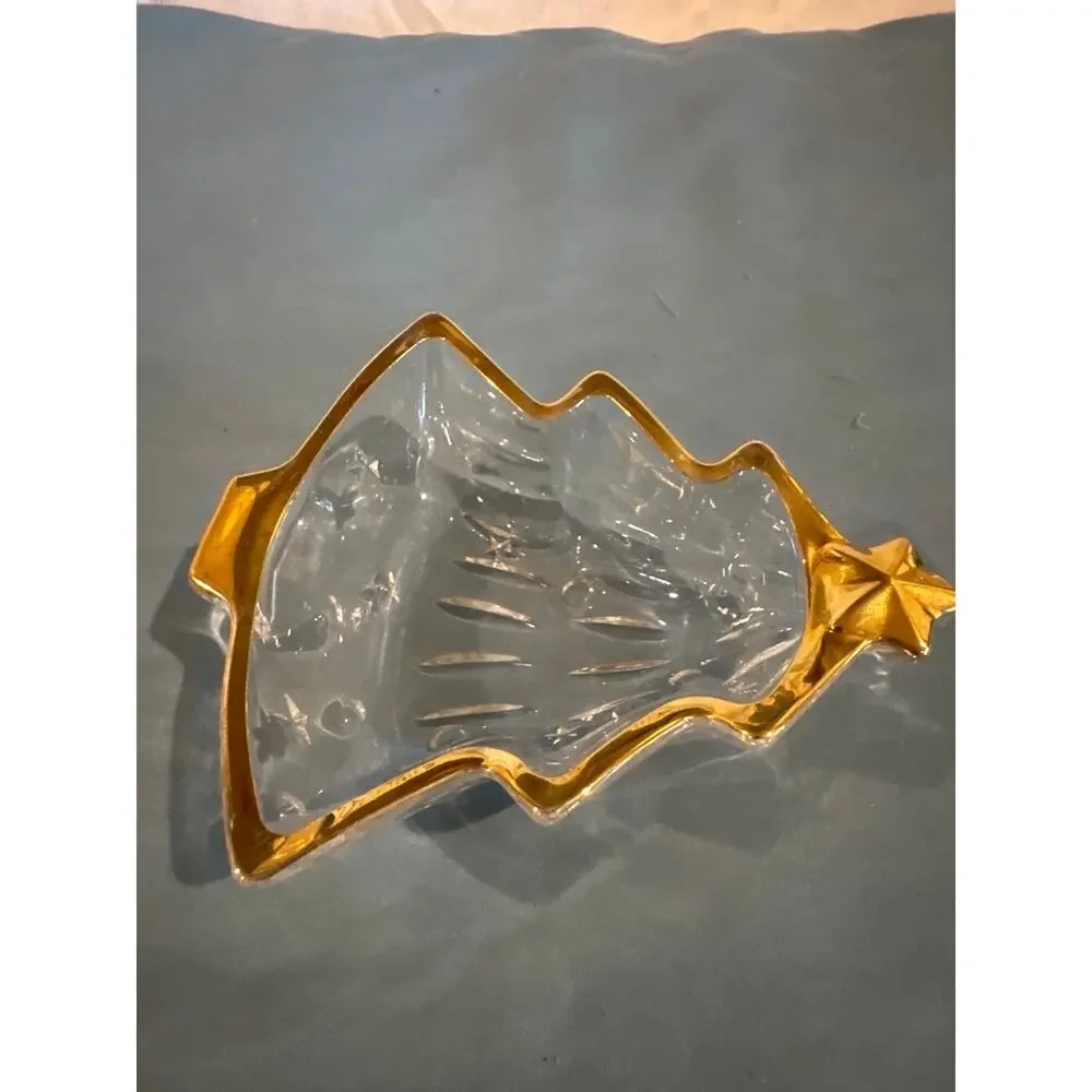 Studio Nova Yuletide Spirit Crystal Christmas Tree Candy Dish Gold Trim Japan